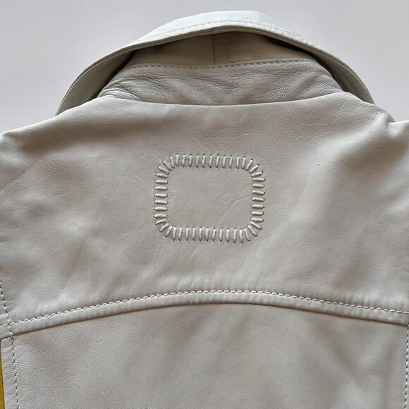 Tigha Leather Biker Jacket in White Yellow Black - Picture 10 of 16